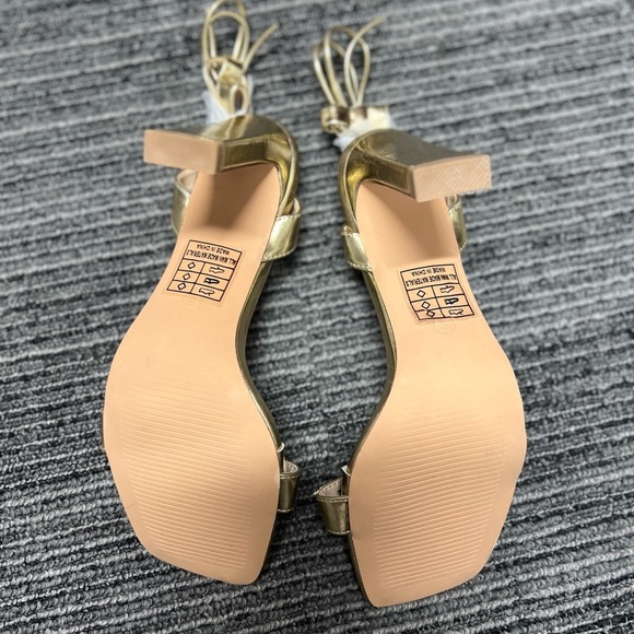 Troyes Gold Square Toe Lace-Up High Heel Sandals - Picture 6 of 8